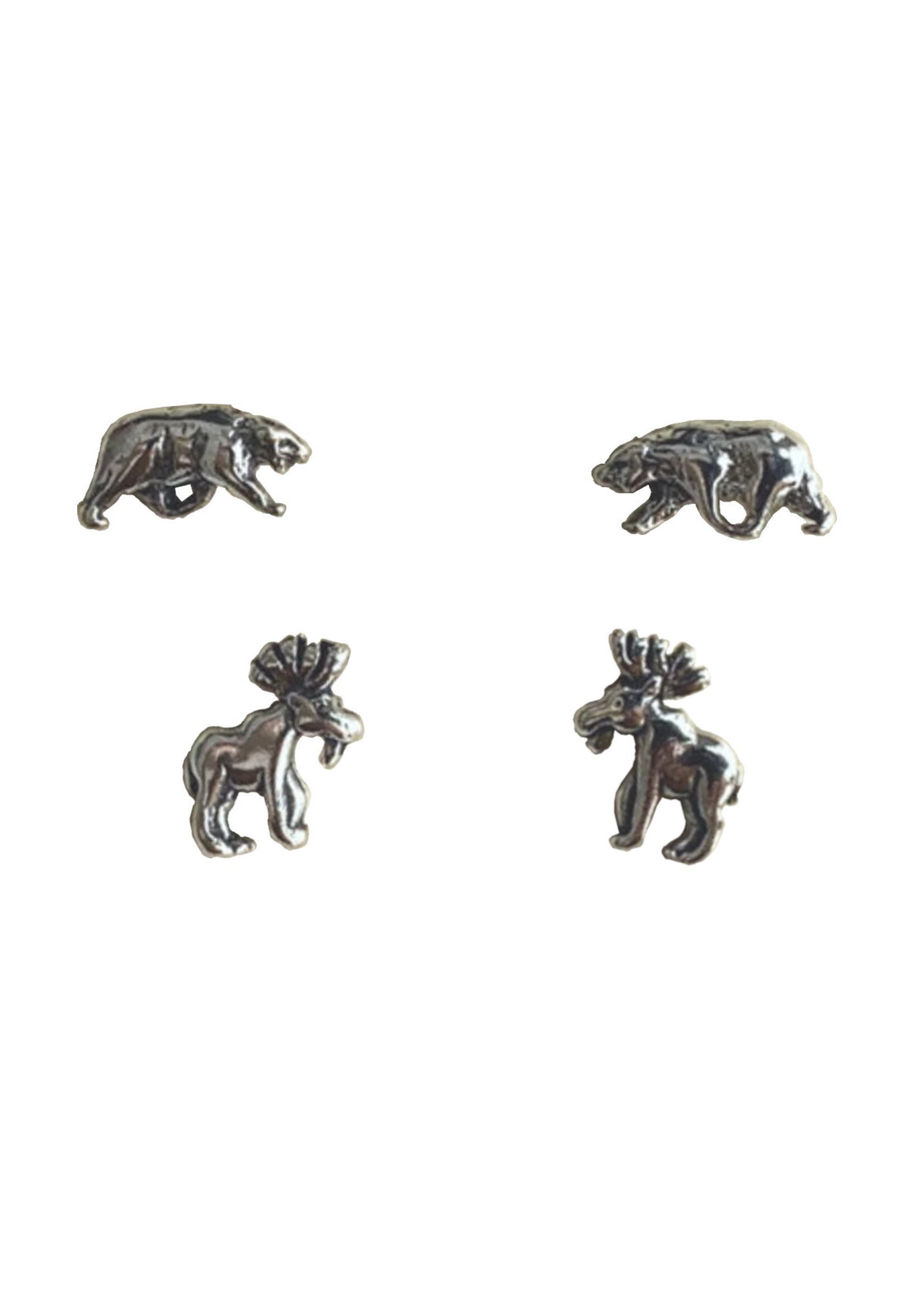 Moose and Bear Post Silver Earrings