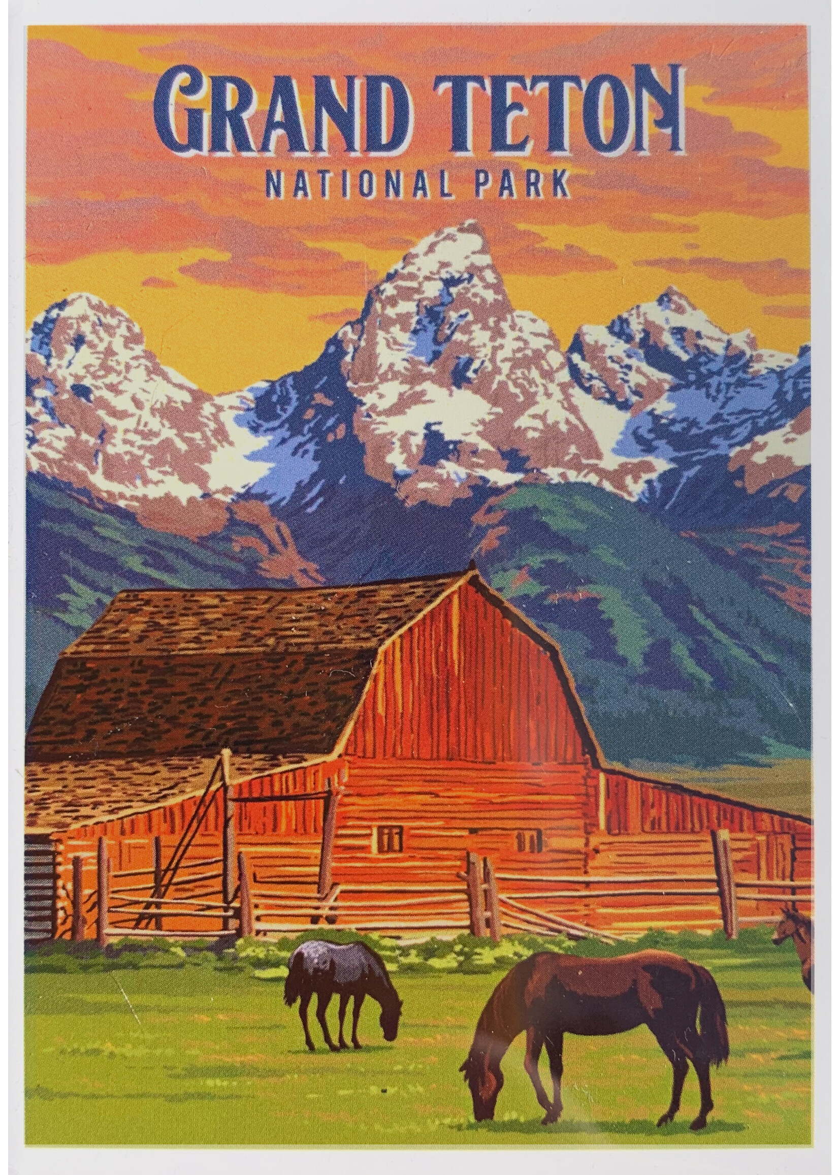 Tetons, Horse, and Barn Magnet