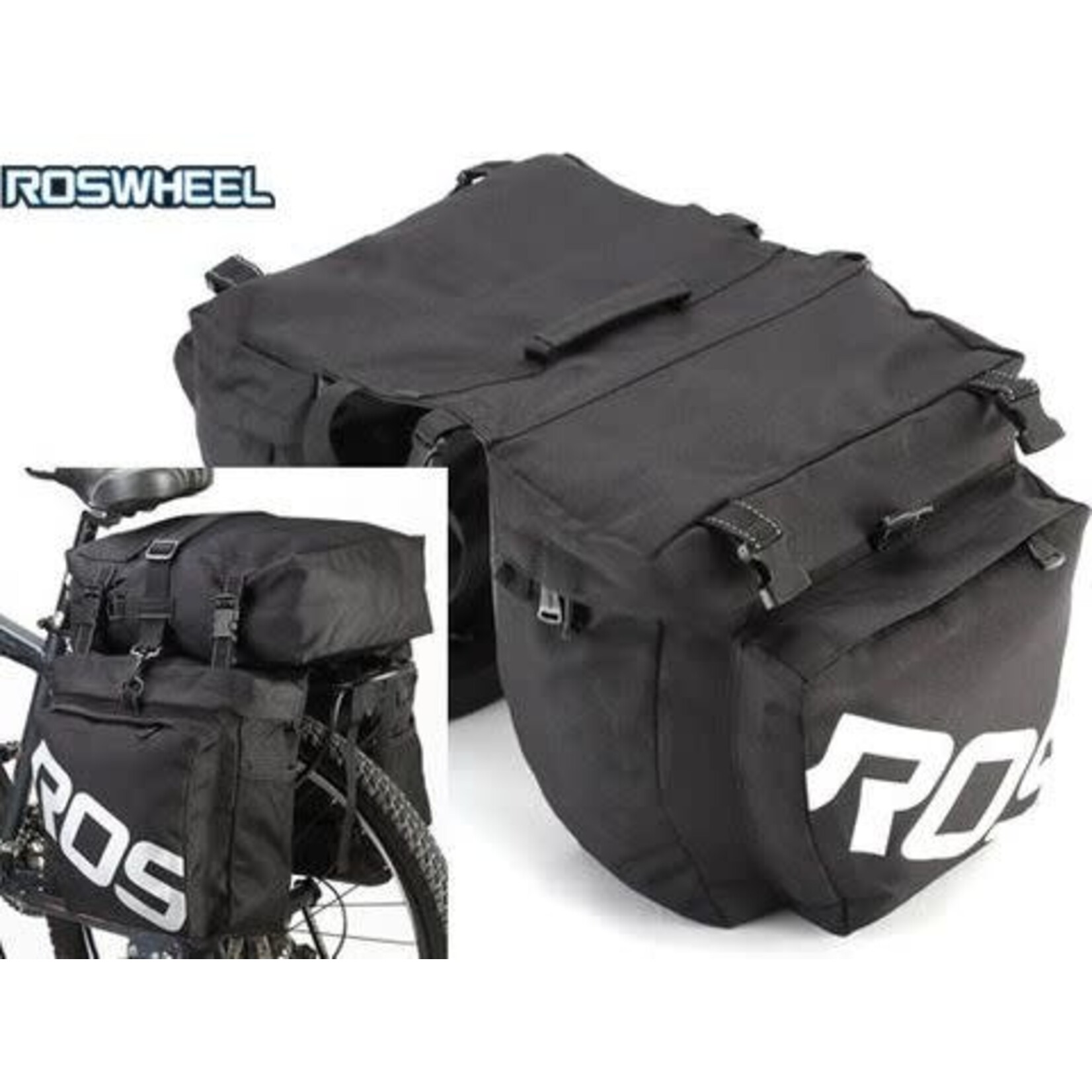 ROSWHEEL Pannier set, Top/ Side bags, water resistant, reinforced polyester, Black