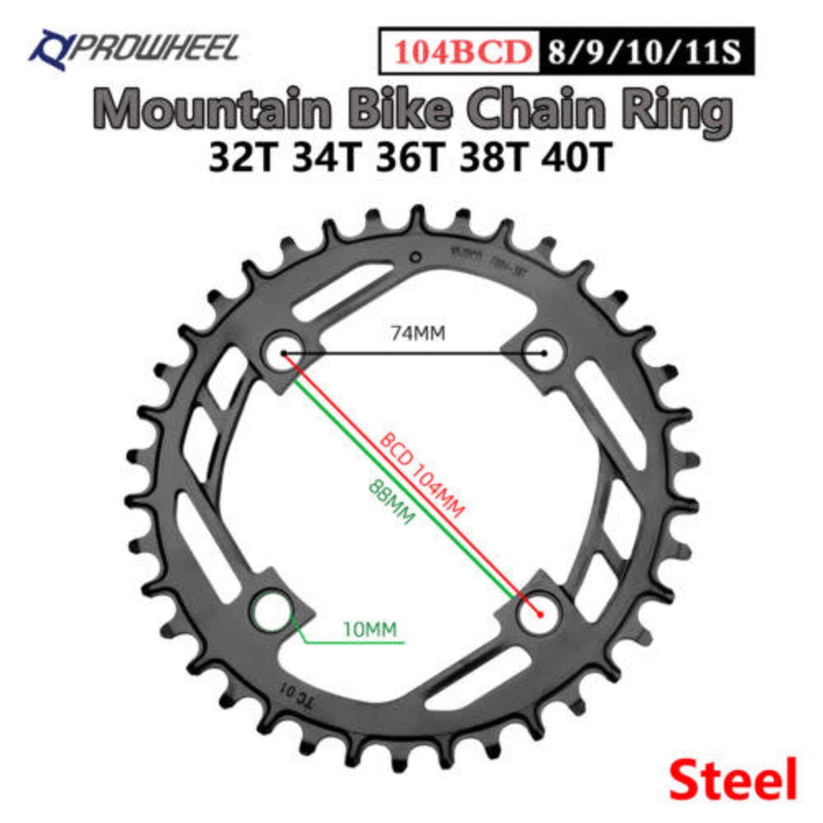 Prowheel 34t 104bcd Steel Narrow Wide Black