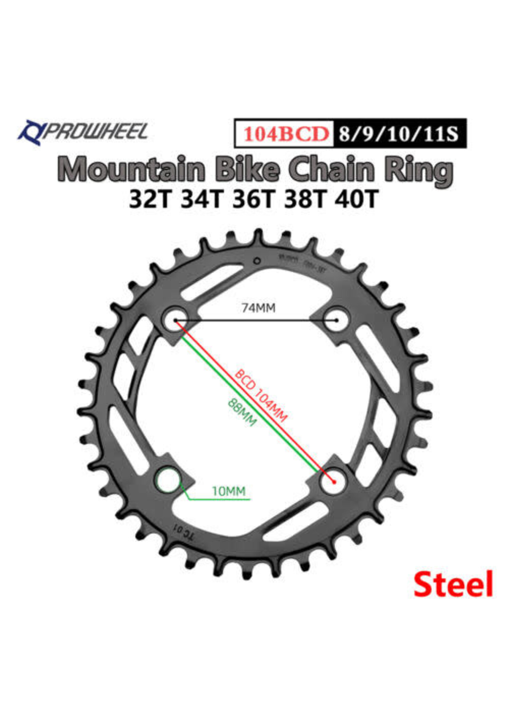 Prowheel 34t 104bcd Steel Narrow Wide Black