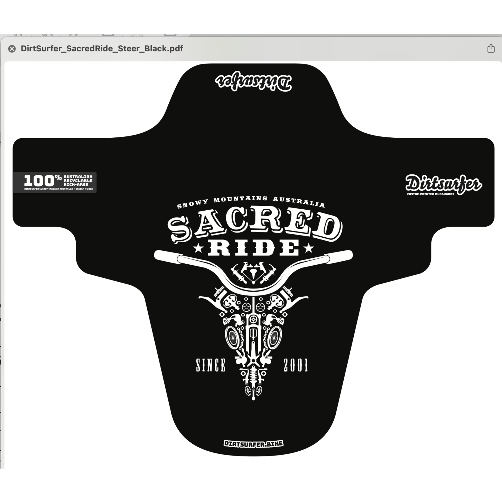 DirtSurfer Sacred Custom Mud Guard - Steer Black/White