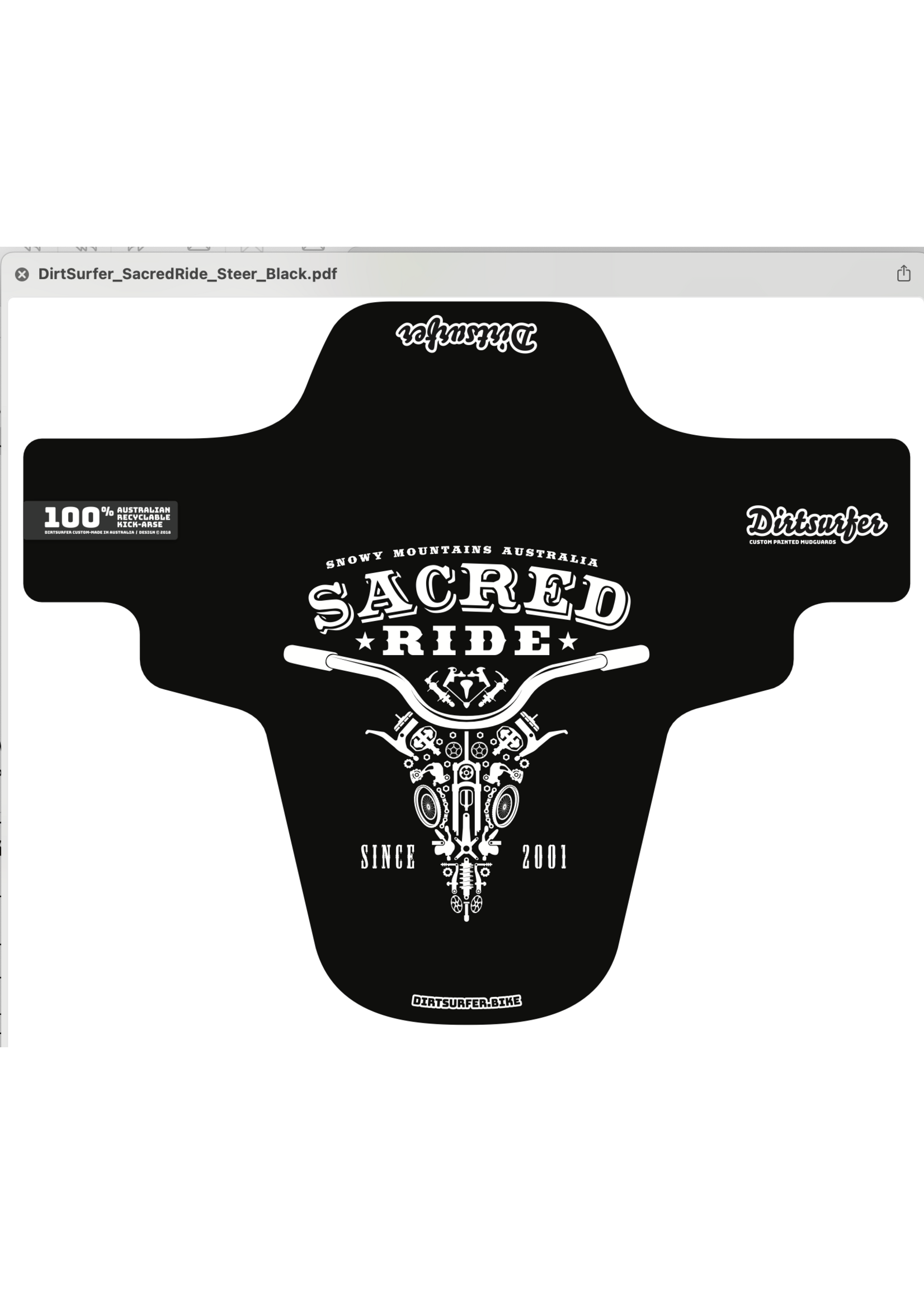 DirtSurfer Sacred Custom Mud Guard - Steer Black/White