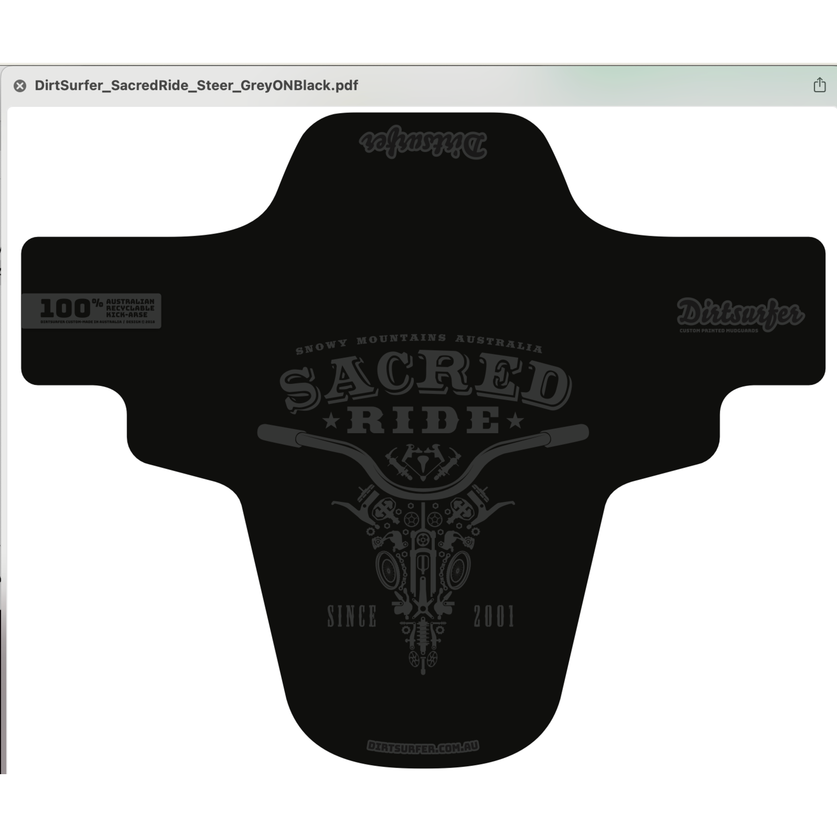 DirtSurfer Sacred Custom Mud Guard - Steer Black/Grey