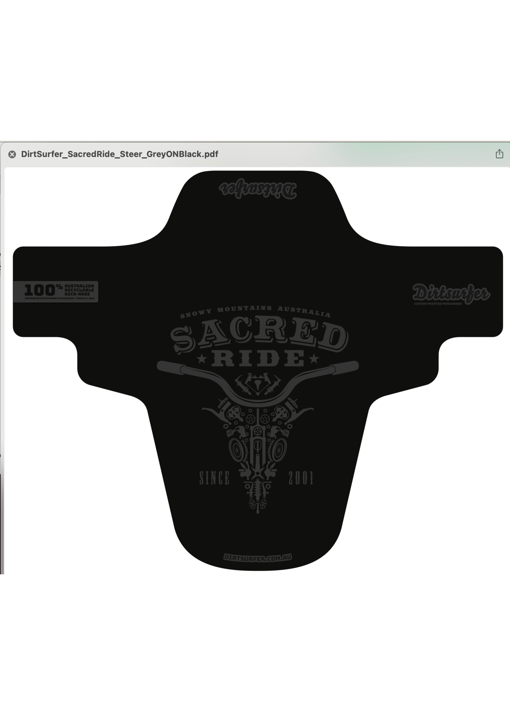 DirtSurfer Sacred Custom Mud Guard - Steer Black/Grey