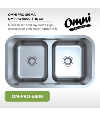 Omni Pro Sigma 50/50 Low Divider Stainless Steel Undermount Kitchen Sink - 16ga