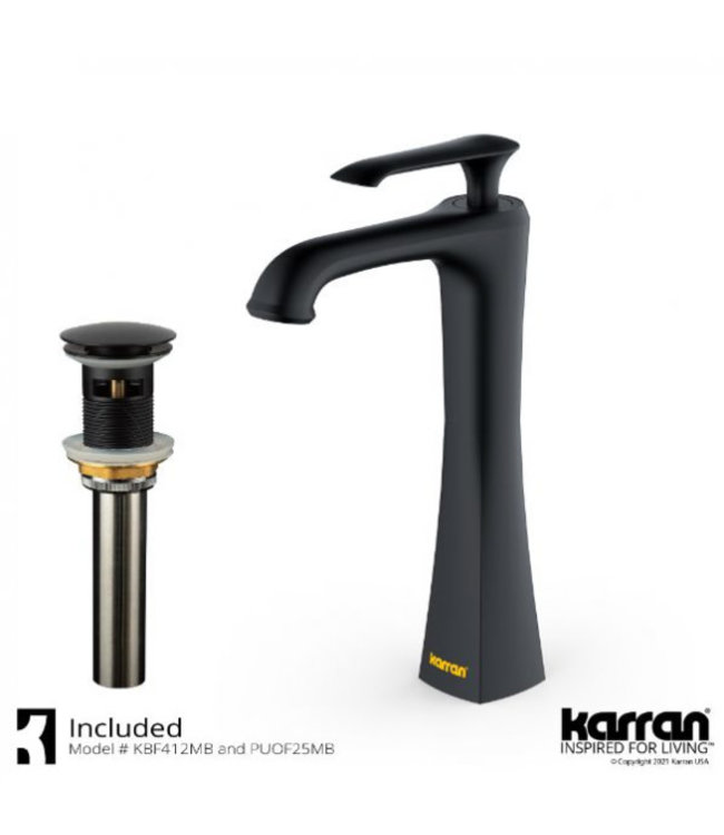 Karran Woodburn Single Handle Vessel Bathroom Faucet with Matching Pop-Up Drain