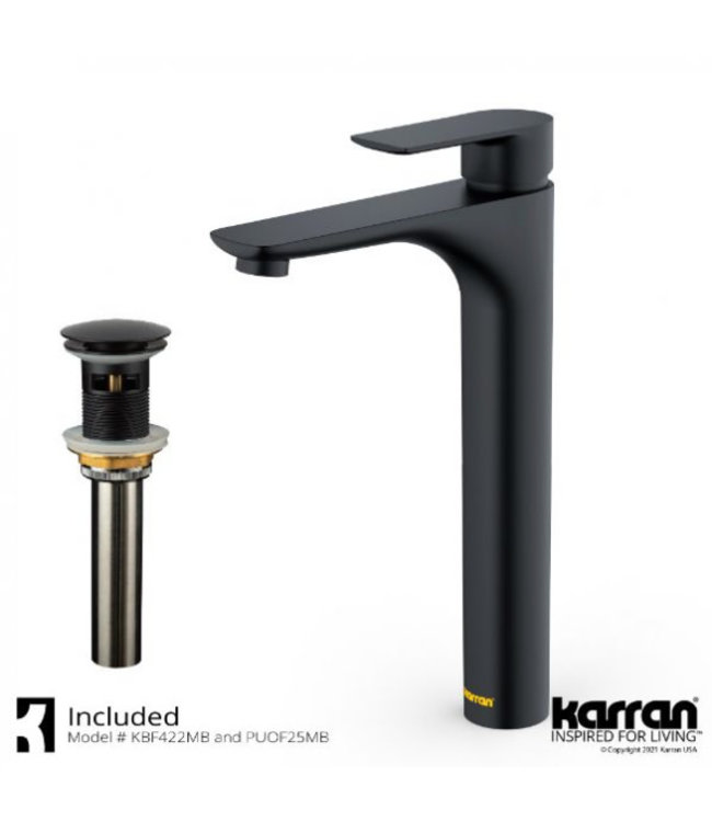 Karran Kayes Single Handle Vessel Bathroom Faucet with Matching Pop-Up Drain