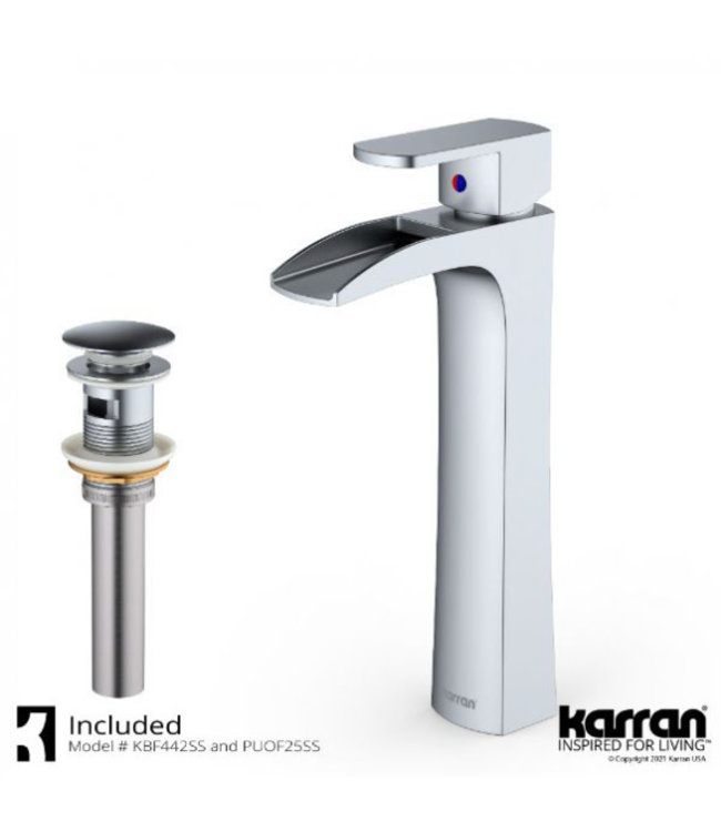 Karran Kassel Single Handle Vessel Bathroom Faucet with Matching Pop-Up Drain