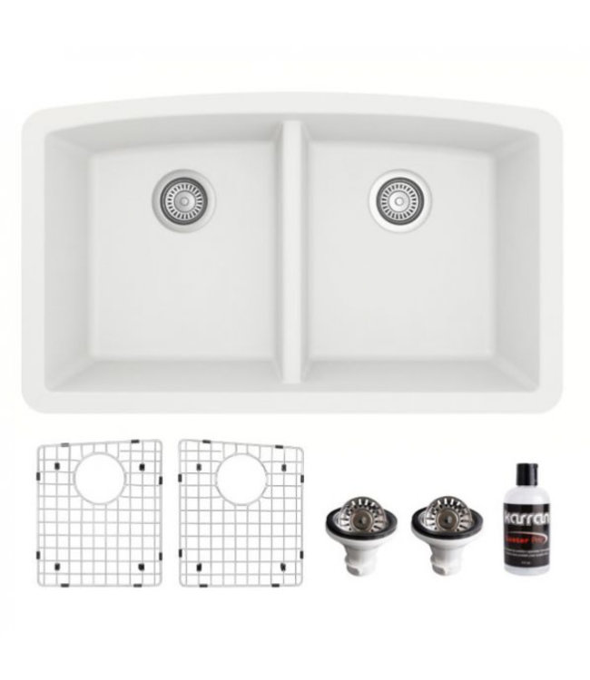 Karran Undermount Quartz Composite 32" 50/50 Double Bowl Kitchen Sink Kit 710