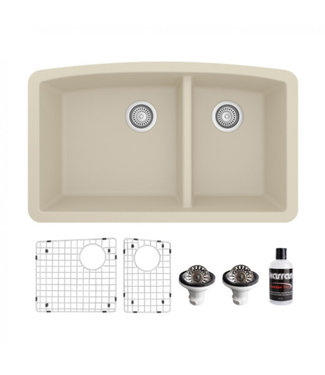 Karran Undermount Quartz Composite 32" 60/40 Double Bowl Kitchen Sink Kit 711