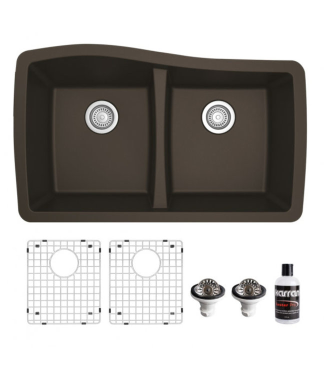 Karran Undermount Quartz Composite 33" 50/50 Double Bowl Kitchen Sink Kit 720