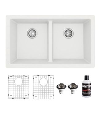 Karran Undermount Quartz Composite 32" 50/50 Double Bowl Kitchen Sink Kit 810