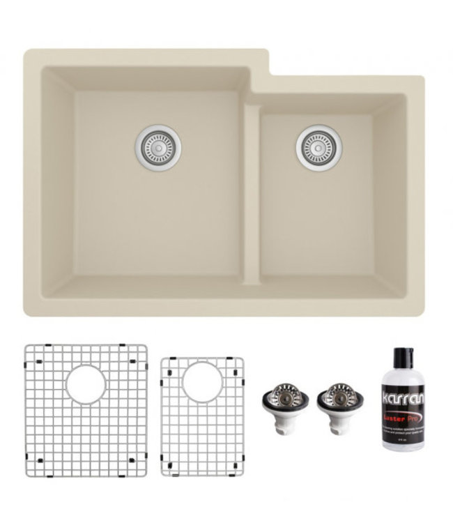 Karran Undermount Quartz Composite 32" 60/40 Double Bowl Kitchen Sink Kit 811