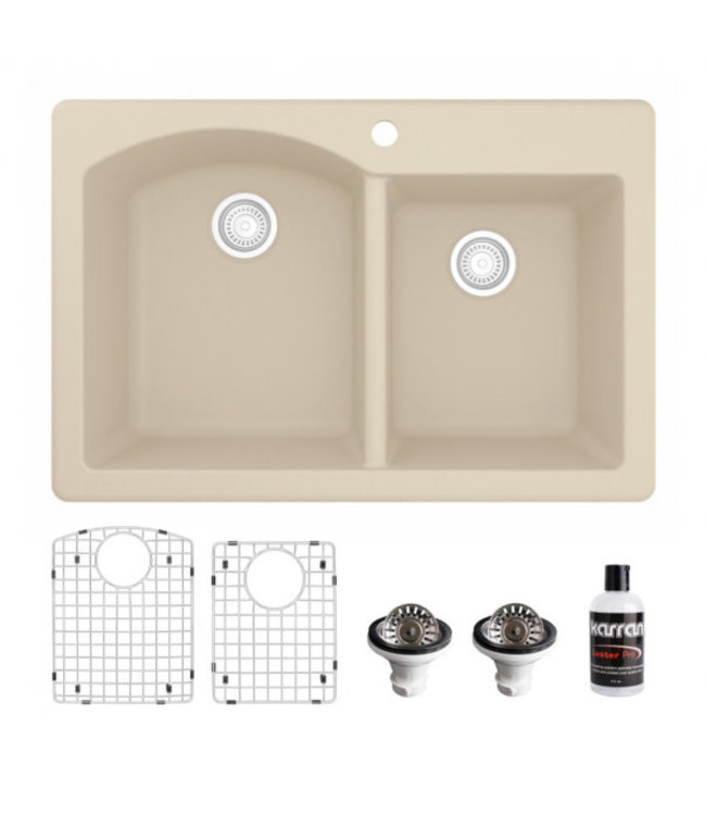 Karran Drop-In Quartz Composite 33" 60/40 Double Bowl Kitchen Sink Kit 610