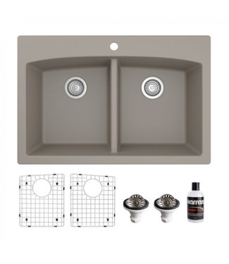 Karran Drop-In Quartz Composite 33" 50/50 Double Bowl Kitchen Sink Kit 710