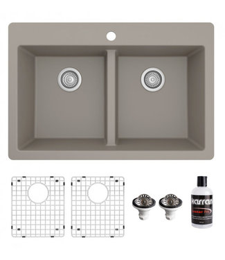 Karran Drop-In Quartz Composite 33" 50/50 Double Bowl Kitchen Sink Kit 810