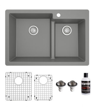 Karran Drop-In Quartz Composite 33" 60/40 Double Bowl Kitchen Sink Kit 811