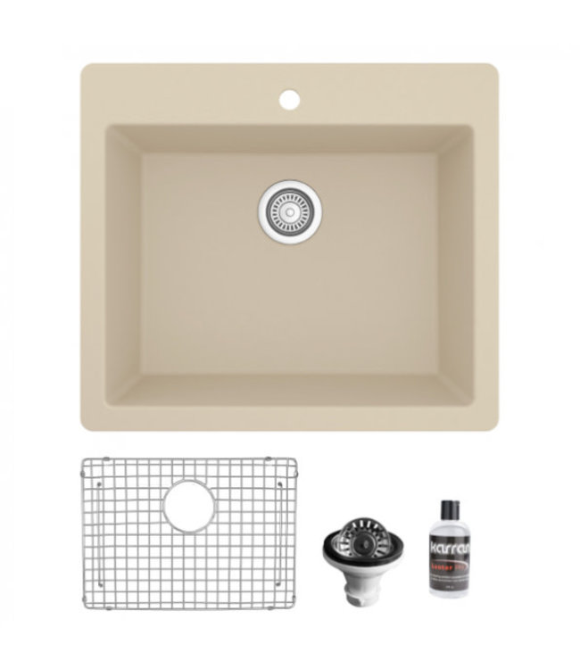 Karran Drop-In Quartz Composite 25" Single Bowl Kitchen Sink Kit 820