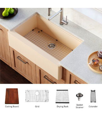 Karran Farmhouse/Apron Quartz Composite 34" Single Bowl Workstation Kitchen Sink Kit 740