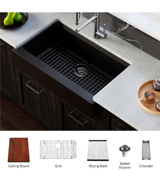 Karran Retrofit Farmhouse/Apron Quartz Composite 34" Single Bowl Workstation Kitchen Sink Kit 740