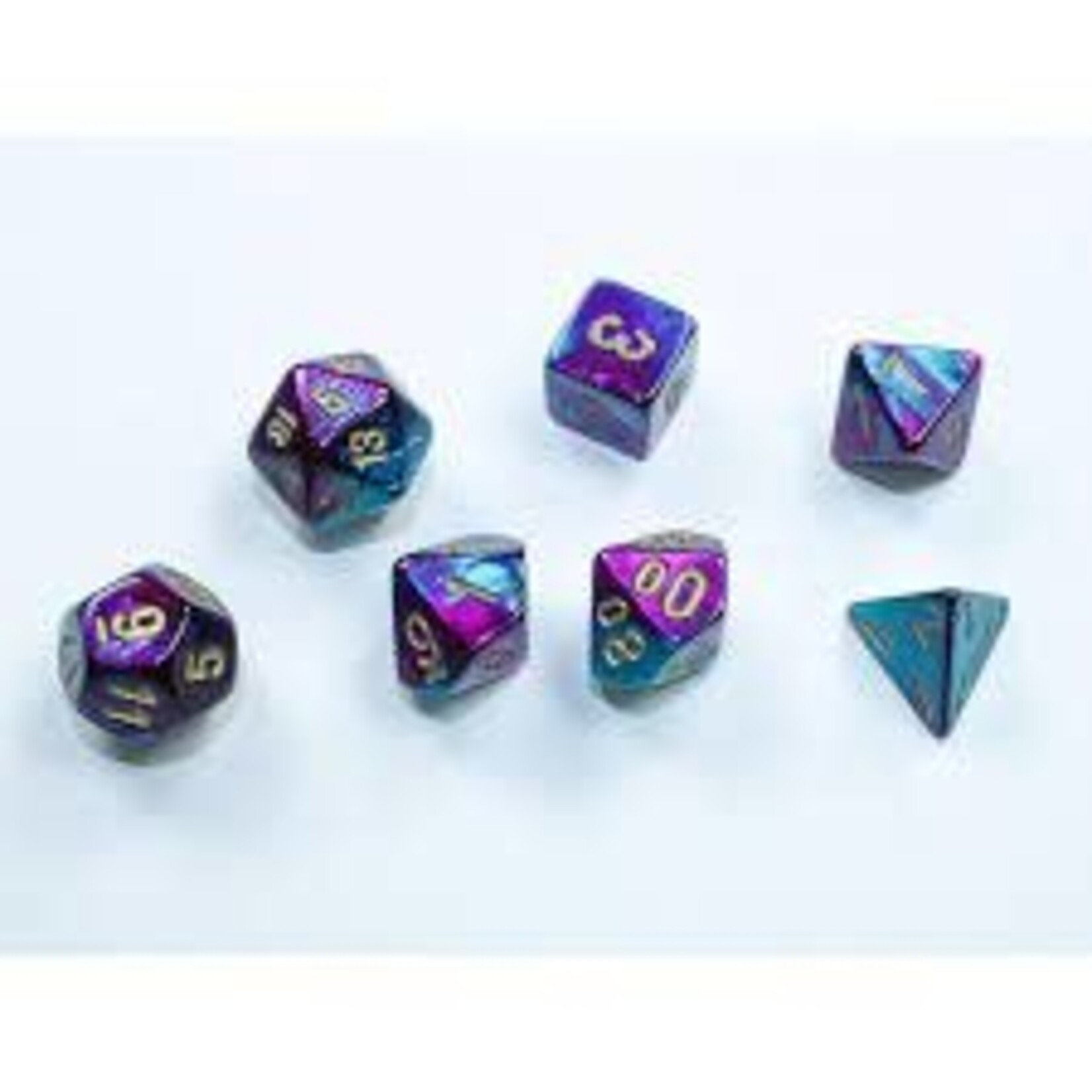 Chessex CHX 20649 Gemini® Mini-Polyhedral Purple-Teal/gold 7-Die Set