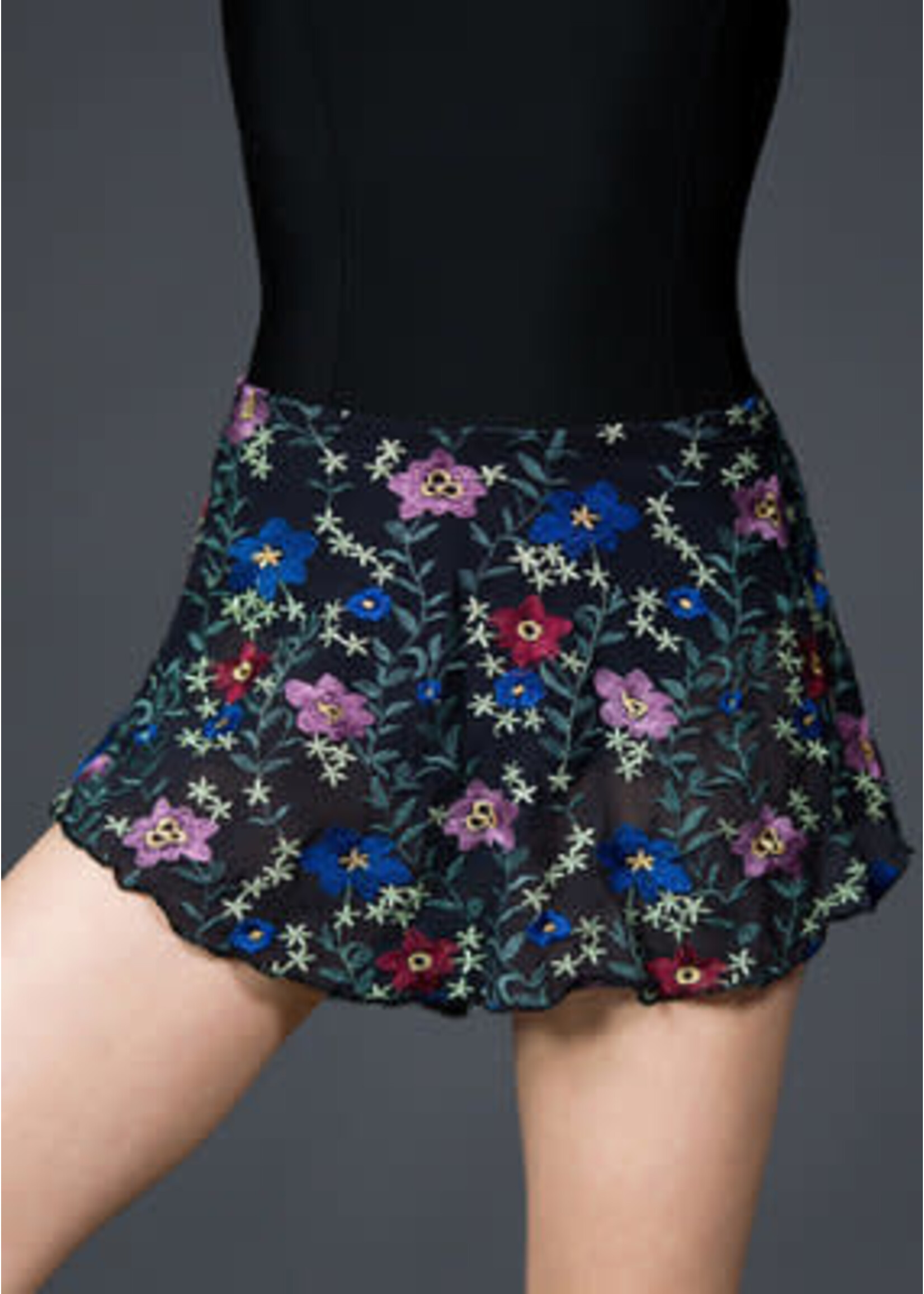 Suffolk Pointe Company Suffolk 1009A Adult Classic Pull-On High Low Embroidered Mesh Skirt