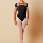 Mirella M5085LM Womens Embroidered Mesh Cap Sleeve Leotard