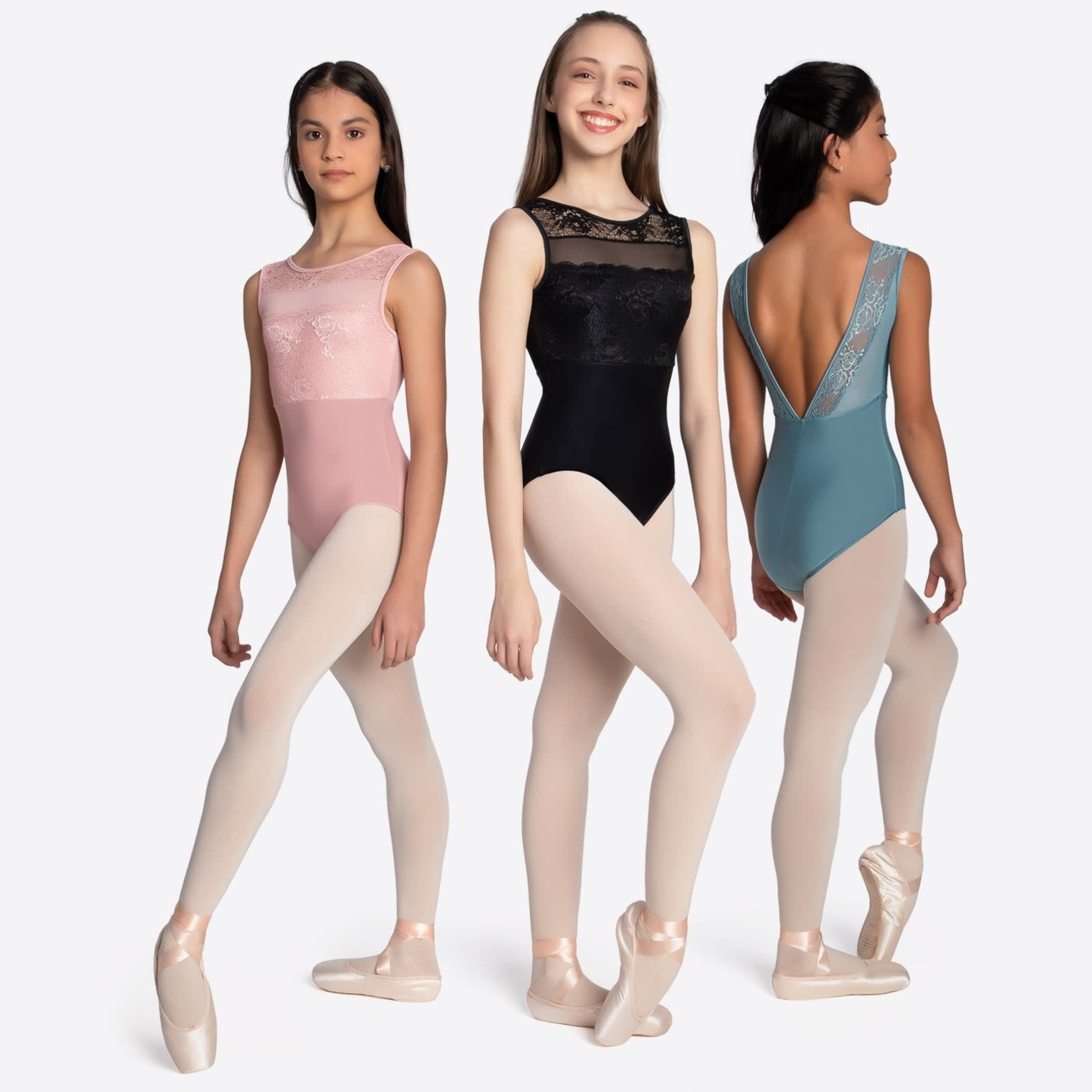 So Danca L-2389 Be You Sybil Child Boat Neck Cut Leotard w/Floral Lace