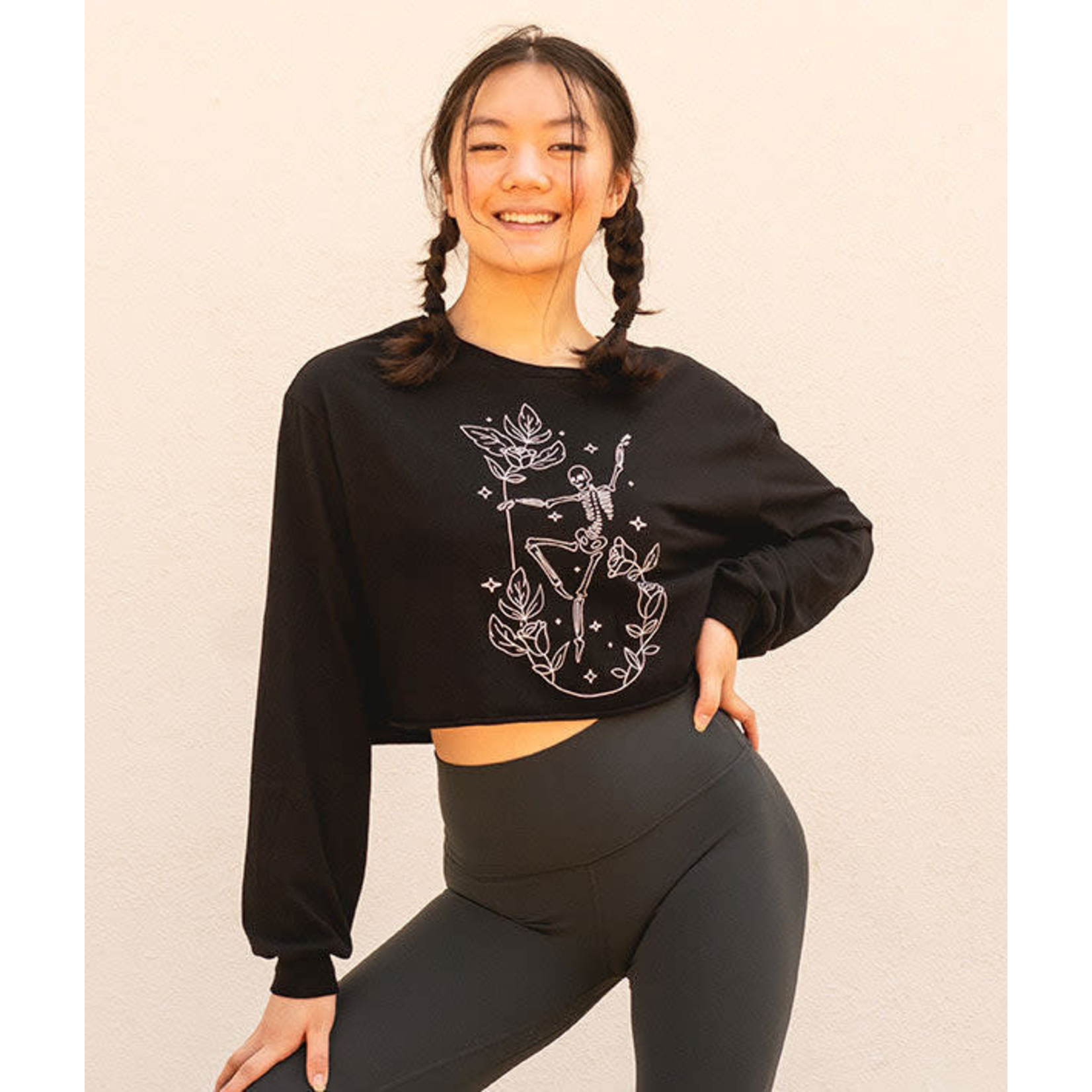 Covet Adult Bones And Roses Long Sleeve Crop Tee