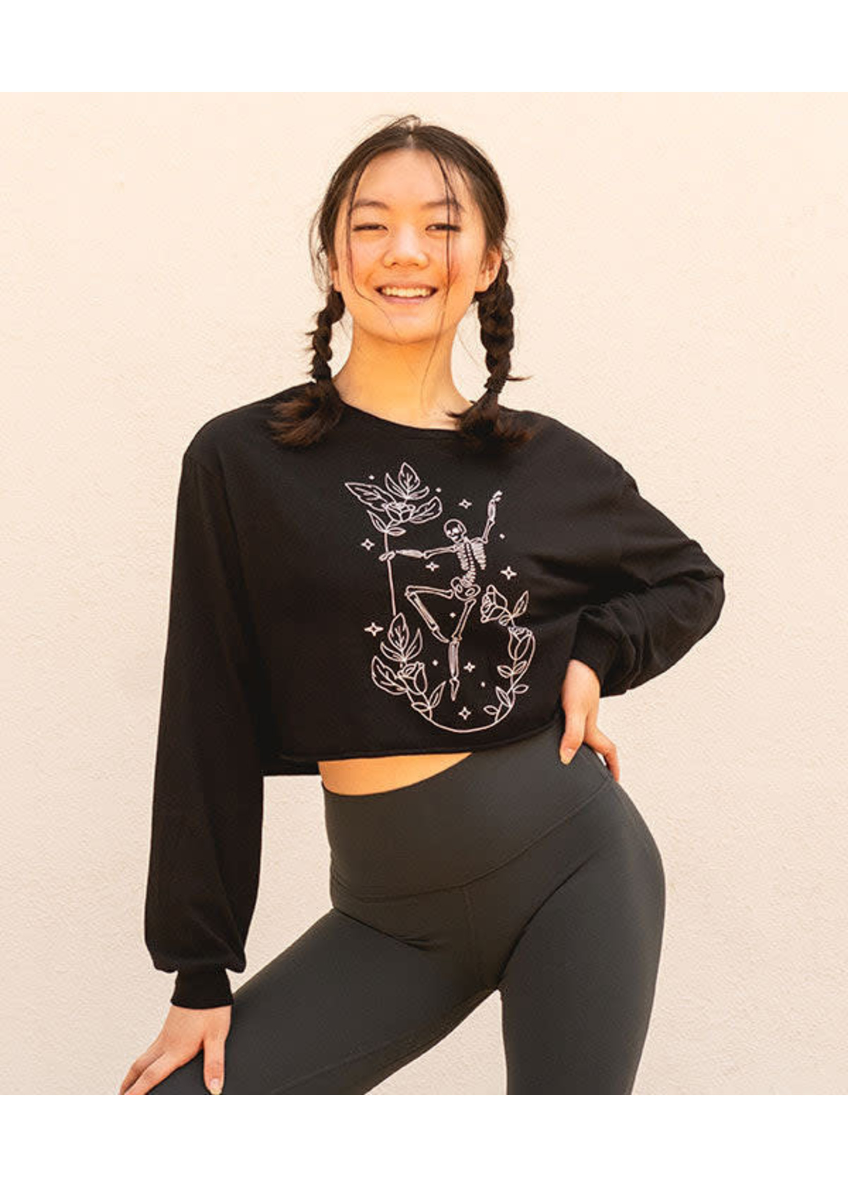 Covet Covet Adult Bones And Roses Long Sleeve Crop Tee