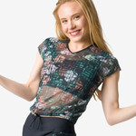 So Danca PL2051 Printed Mesh Cap Sleeve Drawstring Shirt