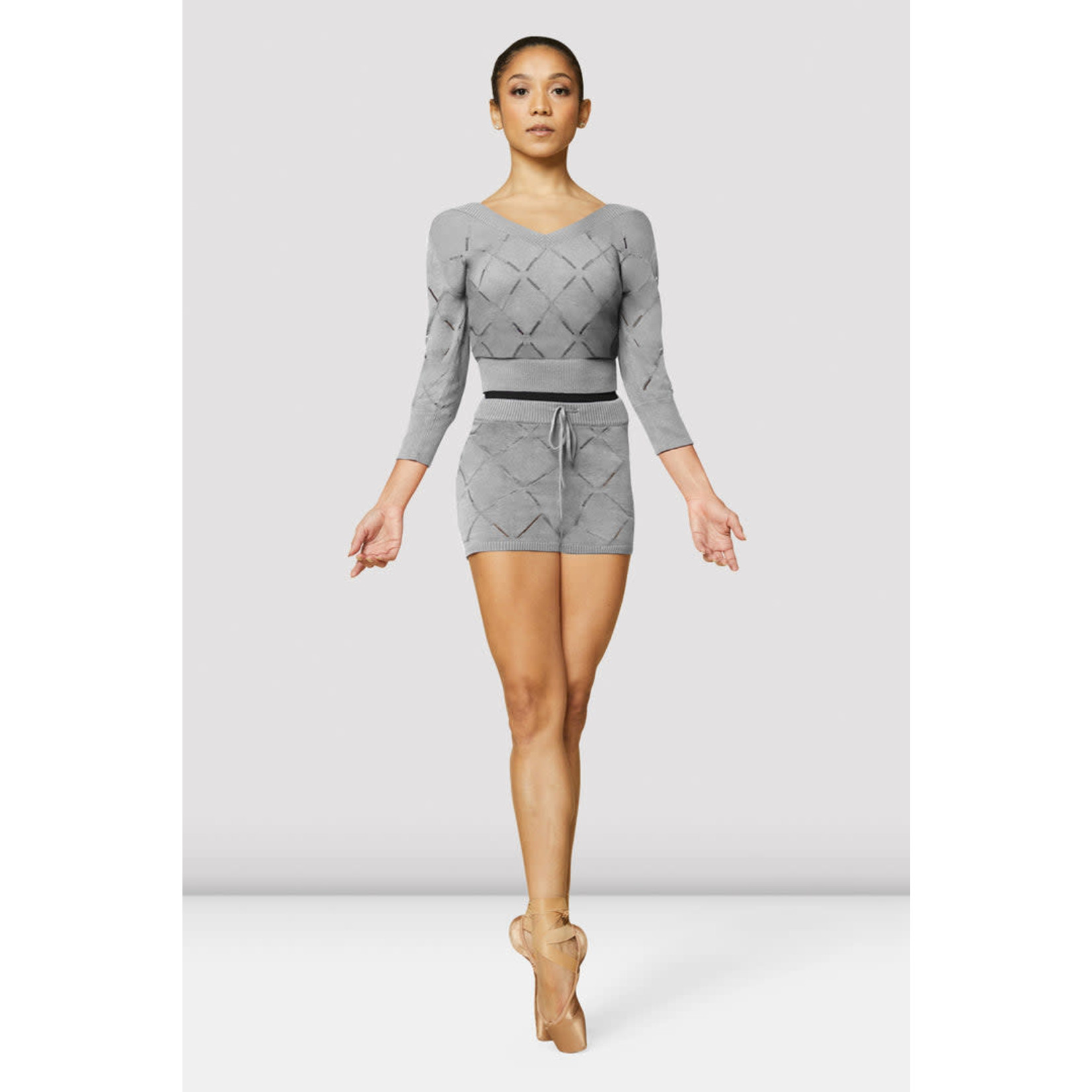 Bloch Z3106 Lynda Diamond Knit 3/4 Sleeve Crop Top
