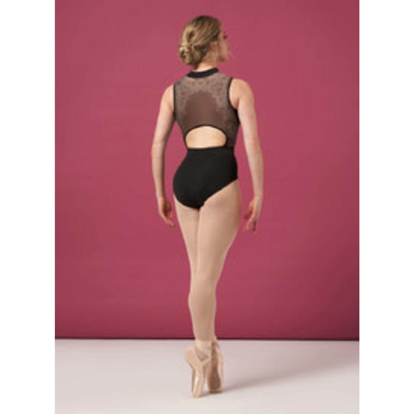 Bloch L0275 Womens Harper Mock Neck Lace Print Zippered Tank Leotard