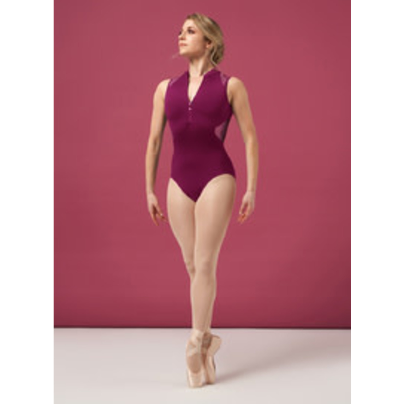 Bloch L0275 Womens Harper Mock Neck Lace Print Zippered Tank Leotard