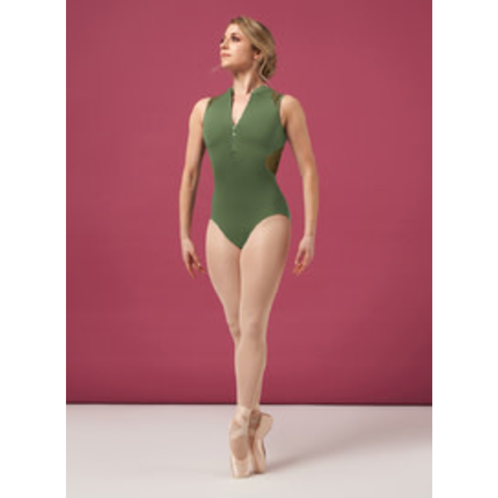 Bloch L0275 Womens Harper Mock Neck Lace Print Zippered Tank Leotard