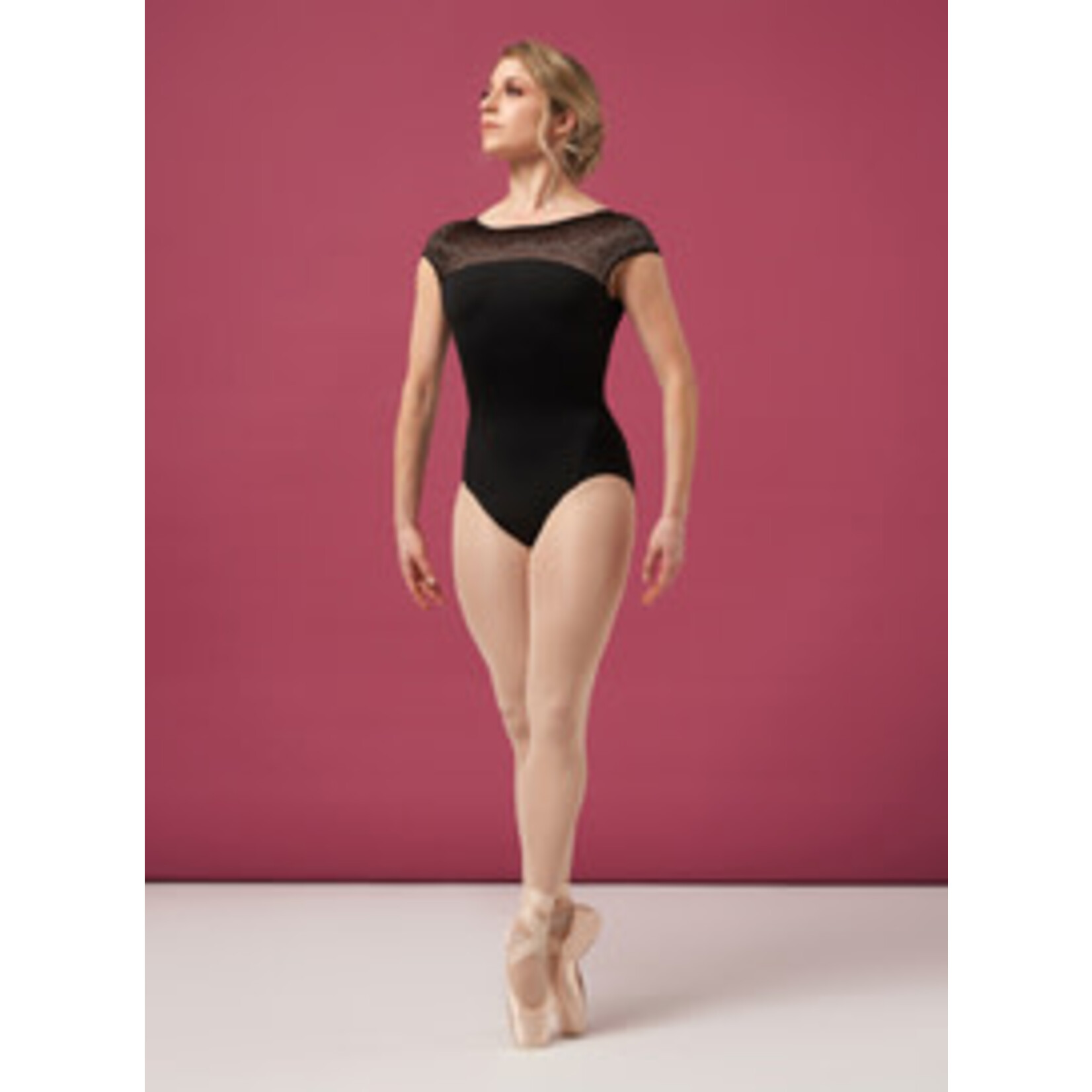 Bloch L4162 Womens Emma Boat Neck Lace Print Cap Sleeve Leotard