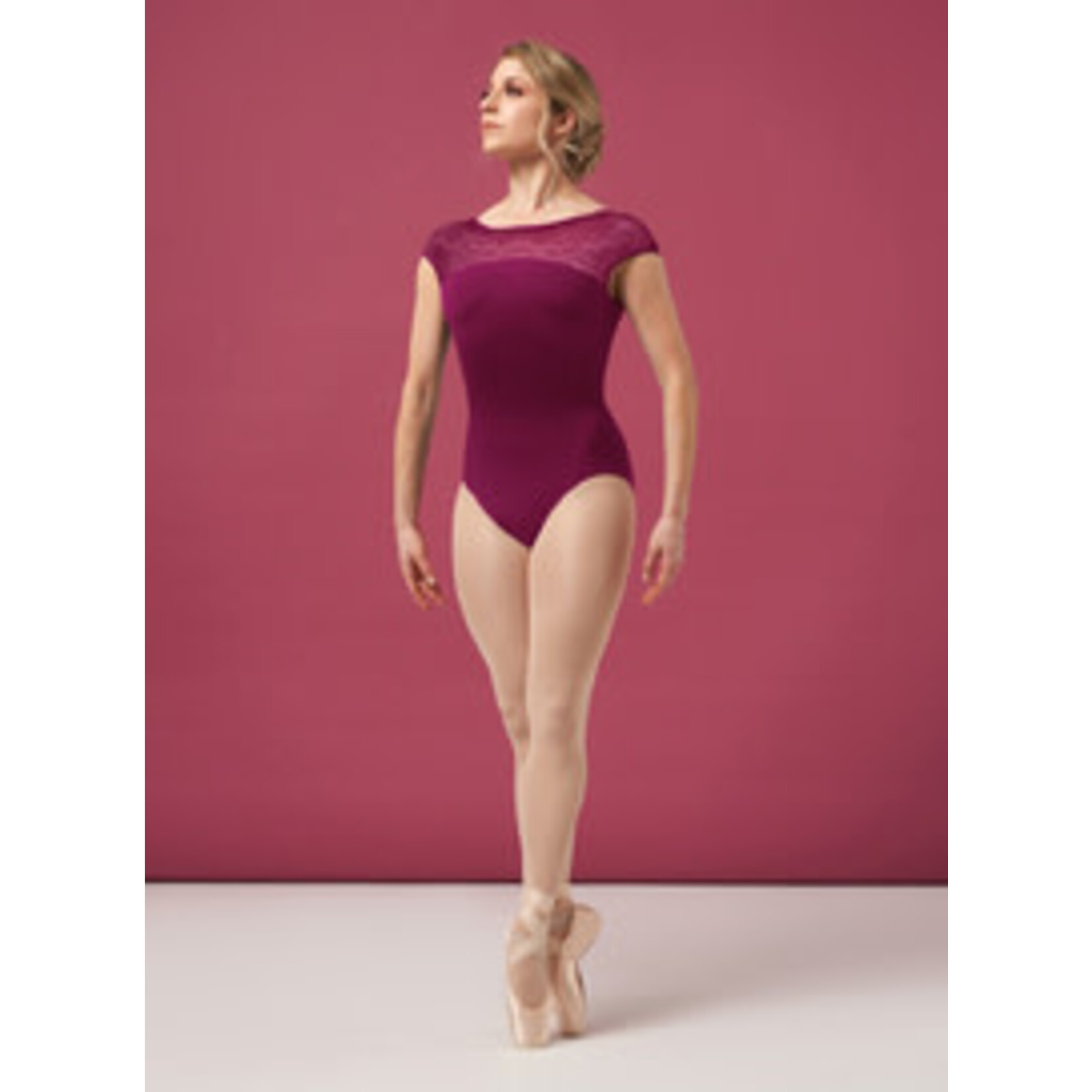 Bloch L4162 Womens Emma Boat Neck Lace Print Cap Sleeve Leotard