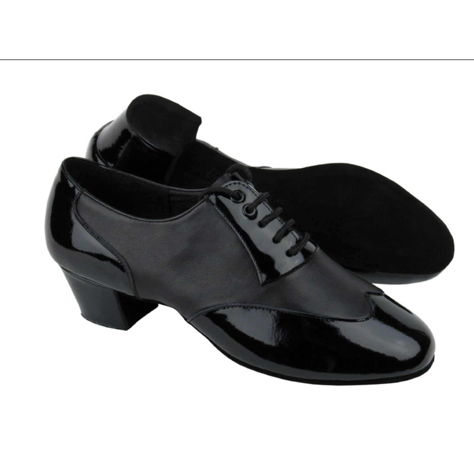 Very Fine CM100101 Mens Black Patent & Black Leather Dance Shoes with Latin Heel