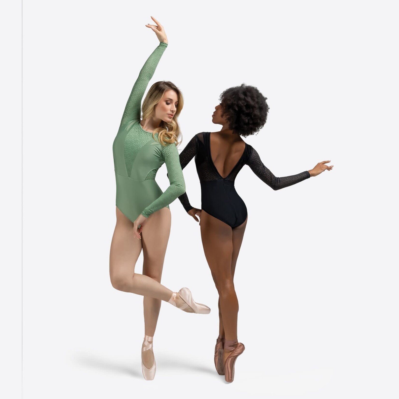 So Danca RDE-2570 Arlette Adult Long Sleeve Leotard with Deep V Overlay