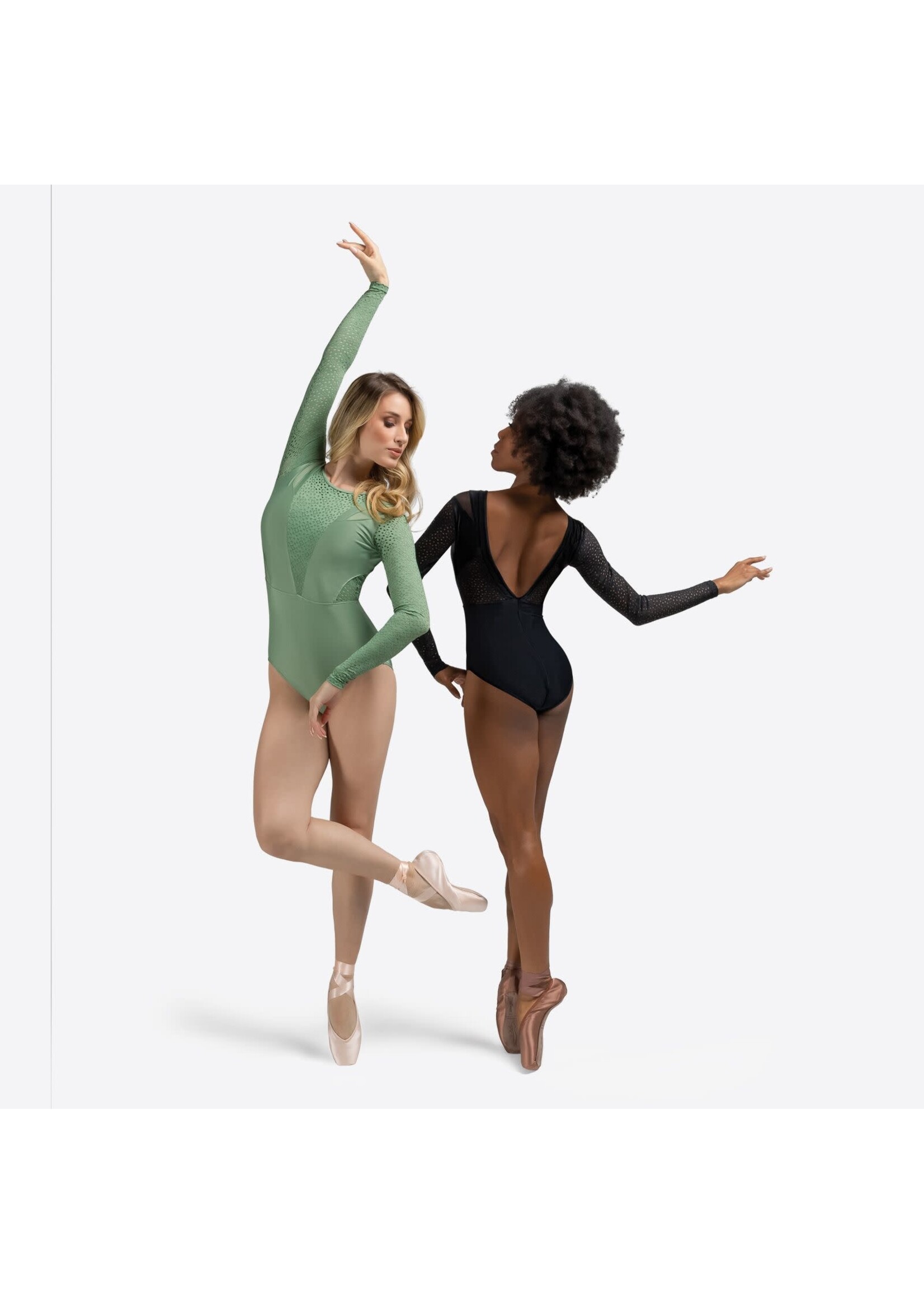 So Danca So Danca RDE-2570 Arlette Adult Long Sleeve Leotard with Deep V  Overlay