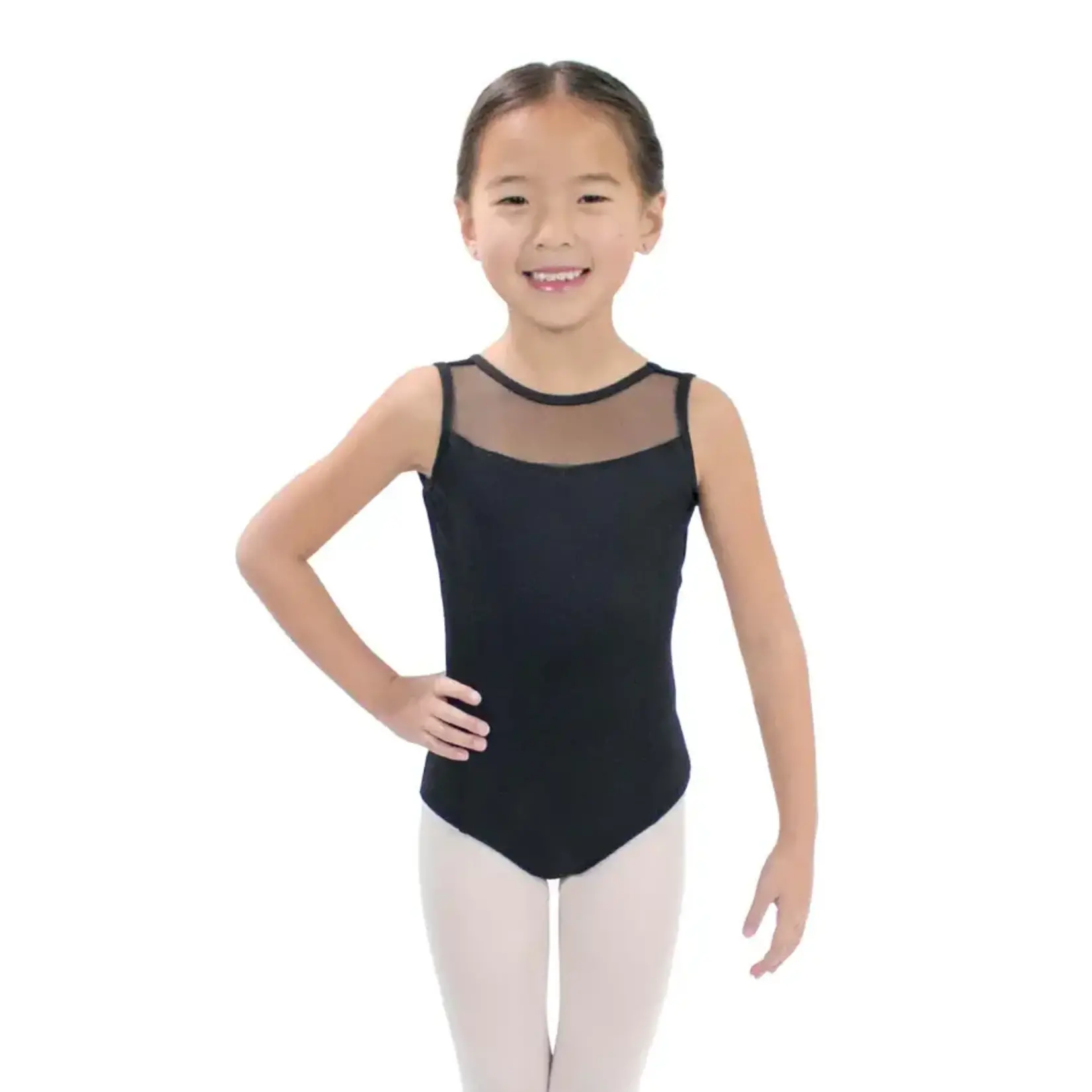 Basic Moves BM5887GN Kids Boat Neck Mesh Insert Low V-Back Leotard