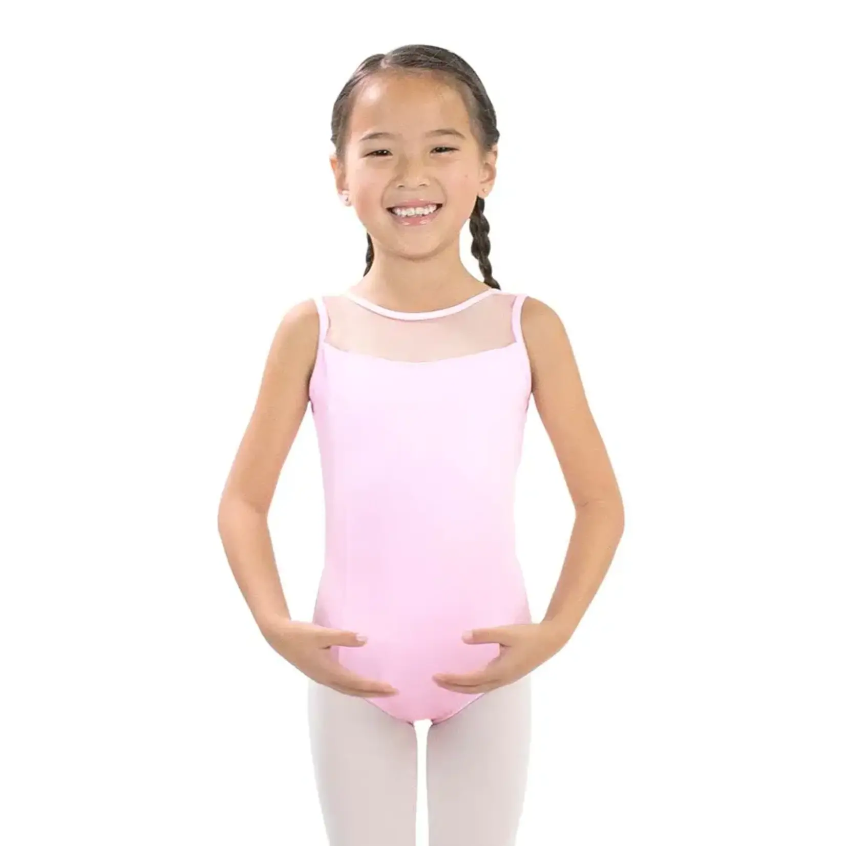 Basic Moves BM5887IE Kids Heart Boat Neck Mesh Insert Low V-Back Leotard