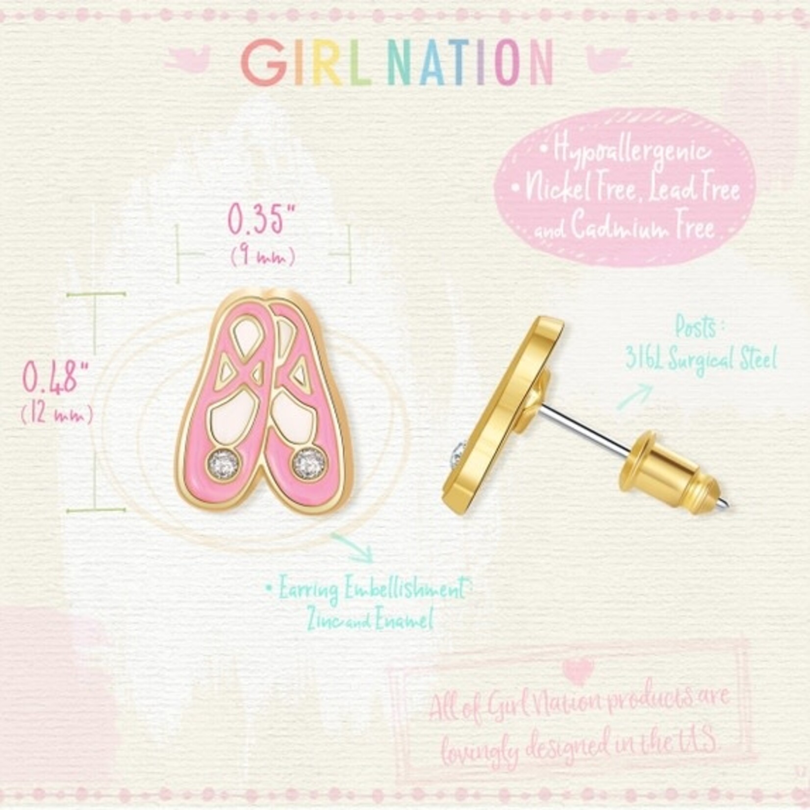 Girl Nation Girl Nation Ballet Slippers Cutie Stud Earrings