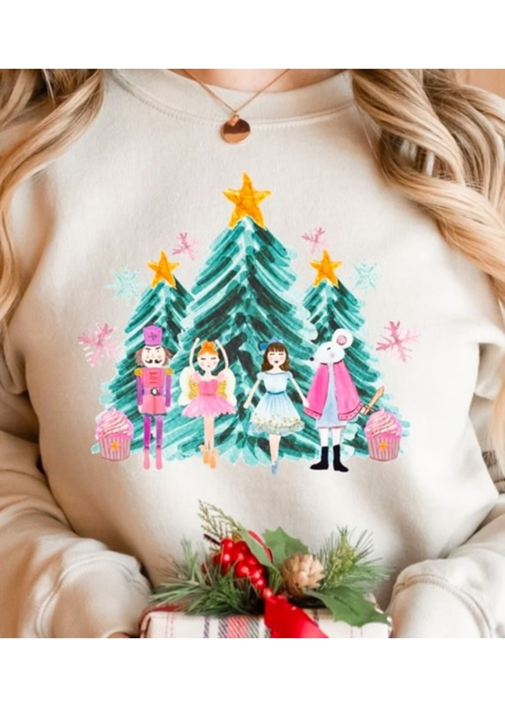 Peach Closet Peach Closet Watercolor Nutcracker Dolls Trees Sweatshirt