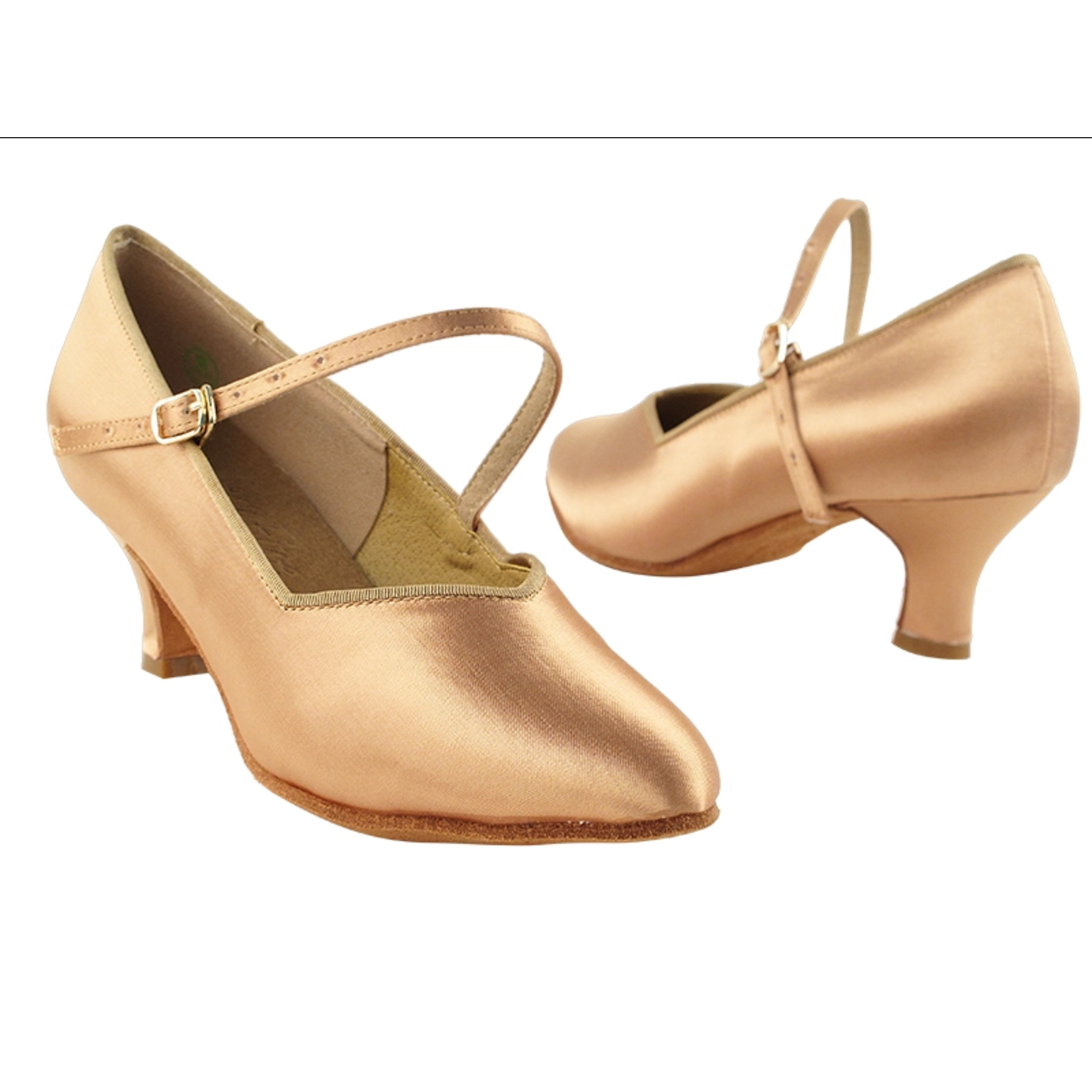 Very Fine S9138 Ladies Standard/Smooth Heels with 2" Slim Heel Tan Satin