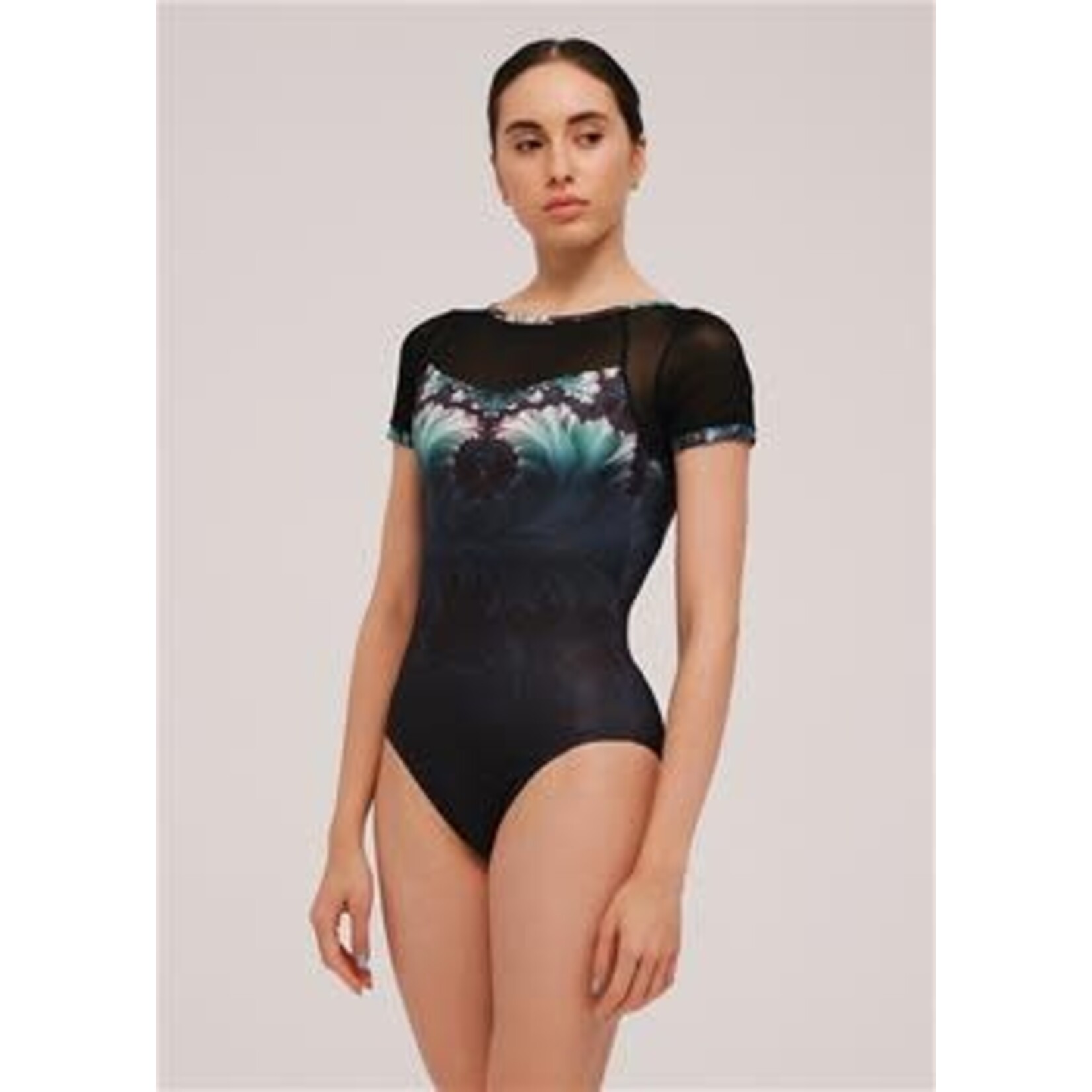 Nikolay Nikolay Rachel Cap Sleeve Leotard Fractal Print