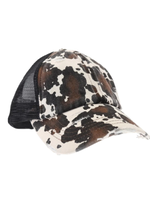 C.C. Beanie Cow Print Mesh Back Criss Cross High Pony CC Ball Cap