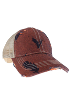 C.C. Beanie Embroidered Leaf Motif Jacuard Denim CC High Pony Ball Cap Orange