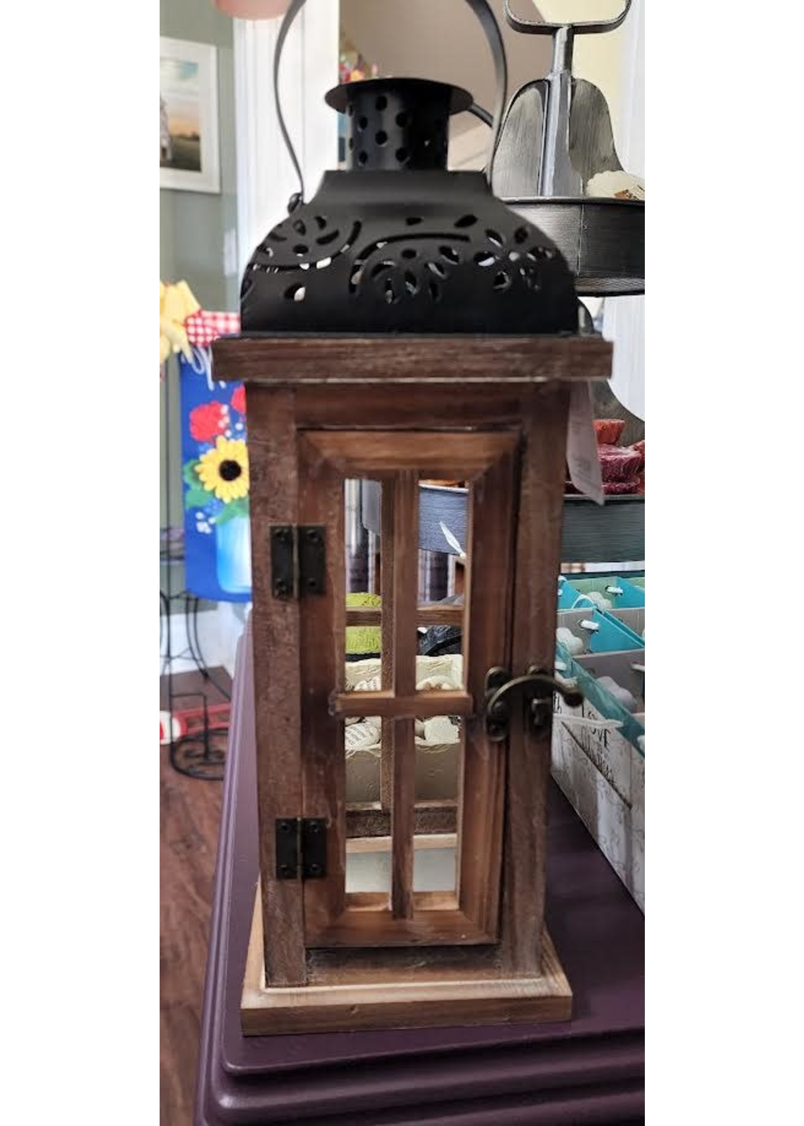Evergreen Small Nested Wood and Metal Lantern